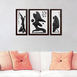 WENS Set Of 3 White & Black Boho Art Framed Painting-28