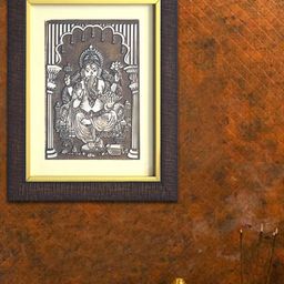 SHREE KALA HOME DECOR Brown & White Lord Ganesha Foil Painting Wall Art-image-85