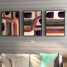 Art Street Set Of 3 Brown & Orange Running Lines Wall Art-4