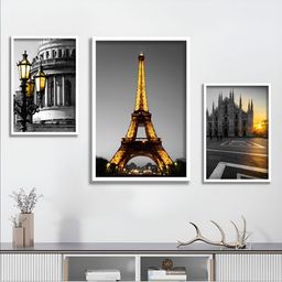 Aura Grey & Yellow 3 Piece Wood Other Wall Paintings-15