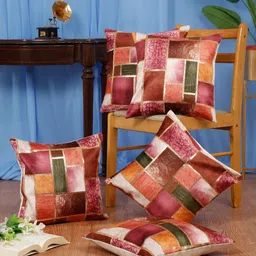 DREAM WEAVERZ Pink & Green Set of 5 Abstract Velvet Square Cushion Covers-8