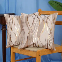 DREAM WEAVERZ Beige & Gold-Toned Set of 2 Abstract Velvet Square Cushion Covers-picture-28