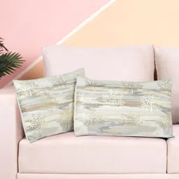 DREAM WEAVERZ Grey & Beige Set of 2 Abstract Velvet Rectangle Cushion Covers-image-8