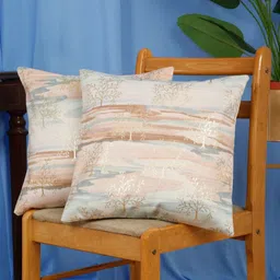 DREAM WEAVERZ Green & Peach-Coloured Set of 2 Abstract Velvet Square Cushion Covers-16