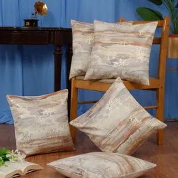 DREAM WEAVERZ Beige & Gold-Toned Set of 5 Abstract Velvet Square Cushion Covers-image-38