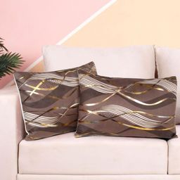 DREAM WEAVERZ Brown & Gold-Toned Set of 2 Abstract Velvet Rectangle Cushion Covers-image-5