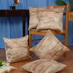 DREAM WEAVERZ Brown & Green Set of 5 Abstract Velvet Square Cushion Covers-32