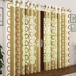 Story@home Coffee Brown & Cream-Coloured Set of 4 Imagica Collection Sheer Polyester Door Curtains-16