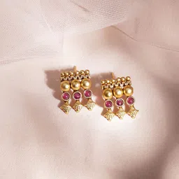 Rubans 22K Gold-Plated Ruby Studded Golden Beaded Traditional Necklace Set image 3