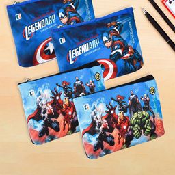 Kuber Industries Kids Pack of 4 Marvel Printed Square Pencil Pouch-9