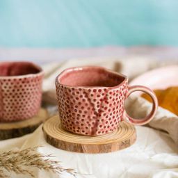 glimpse homes Hand Moulded Speckled 200ml Pink Ceramic (Set of 2) Tea Cup-picture-24