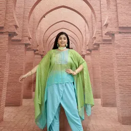 Vishudh Women Turquoise Blue Layered Kurti with Dhoti pant-picture-43