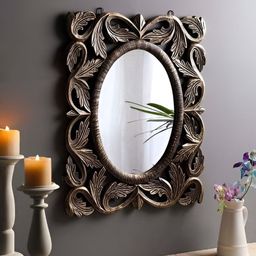 VAS collection home Gold Toned Textured Wooden Oval Shaped Wall Mirror-image-26