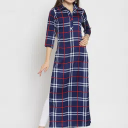 Enchanted Drapes Women Blue & White Printed Cotton Kurta-image-67