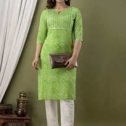 GREYSHADE Women Leheriya Gotta Patti Straight Kurta-image-80