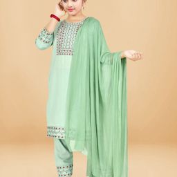 BAESD Girls Floral Yoke Design Regular Straight Kurta with Salwar & Dupatta-picture-7