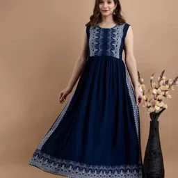 SHOOLIN Ethnic Motifs Printed Sleeveless Cotton A-Line Kurta-image-83