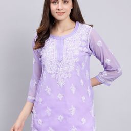 Seva Chikan Ethnic Motifs Chikankari Embroidered Kurti With Camisole-picture-23