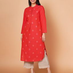 BARARA ETHNIC Women Ethnic Motifs Embroidered Mandarin Collar Cotton Kurta-image-7