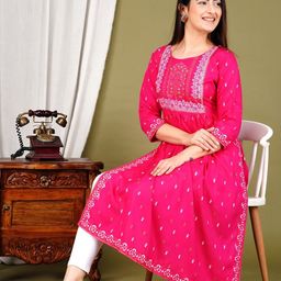 Niona Women Embroidered Naira Cut A-Line Kurtas-35
