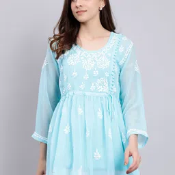 Seva Chikan Ethnic Motifs Embroidered Chikankari A-Line Kurti With Slip-picture-22