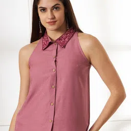 Anouk Rustic Shirt Style Embroidered Top-picture-6