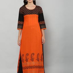 DEGE Colourblocked Straight Regular Pure Cotton Kurta-14