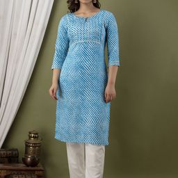 GREYSHADE Women Leheriya Gotta Patti Straight Kurta-image-96