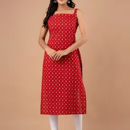 FERANOID Ethnic Motifs Printed Square Neck Straight Pure Cotton Kurta-picture-26