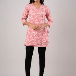FERANOID Floral Printed Pure Cotton A Line Kurti-image-62