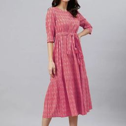 SHOOLIN Ethnic Motifs Printed Cotton A-Line Midi Dress-image-8