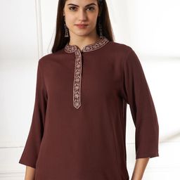 Anouk Rustic Mandarin Collar Embroidered Top-image-90