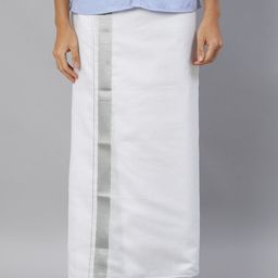 Ramraj Men Pure Cotton Double Layer Dhoti with Silver Zari Border-35