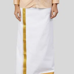 Ramraj Men Pure Cotton Double Layer Dhoti With Zari Border-38