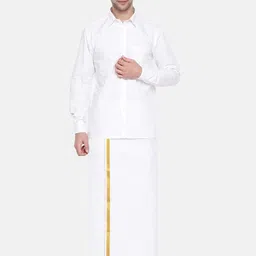 Ramraj Men Pack of 2 Cotton Single Layer Dhoti with Zari Border image 2