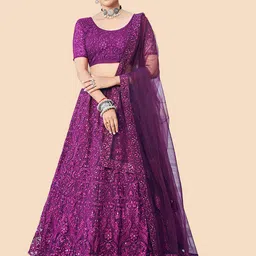 Fusionic Embroidered Sequinned Semi-Stitched Lehenga & Unstitched Blouse With Dupatta image 1