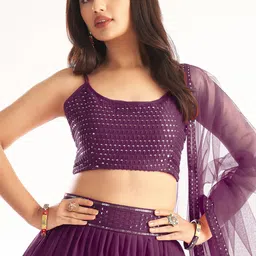 FABPIXEL Embroidered Sequinned Semi-Stitched Lehenga & Unstitched Blouse With Dupatta image 2