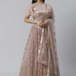 SHOPGARB Mauve & Golden Embellished Semi-Stitched Lehenga & Unstitched Blouse with Dupatta-picture-20