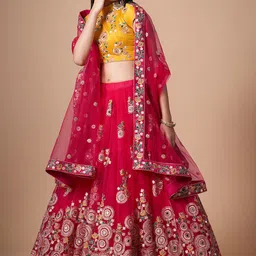ODETTE Embroidered Beads and Stones Semi-Stitched Lehenga & Unstitched Blouse With Dupatta-picture-31