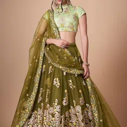 ODETTE Embroidered Semi-Stitched Lehenga & Unstitched Blouse With Dupatta-picture-26