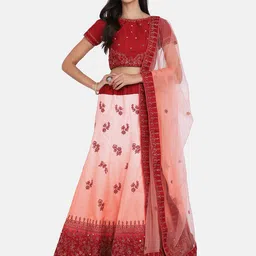 HRITIKA Embroidered Mirror Work Semi-Stitched Lehenga & Unstitched Blouse With Dupatta-picture-11