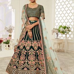 FABPIXEL Green & Gold-Toned Embroidered Sequinned Semi-Stitched Lehenga & Unstitched Blouse With Dupatta-9