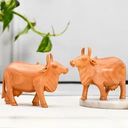 RDK Set Of 2 Beige Colored Holy Cow Wooden Showpieces-image-4