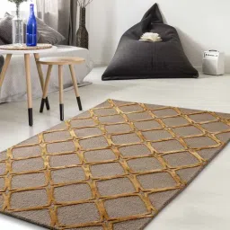 Buy Brown Geometric Wool and Art Silk 4 ft x 6 ft Hand Tufted Carpet by Joyrugs by Littlelooms-picture-23