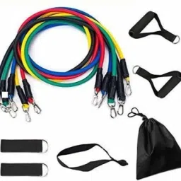 11 Pc Resistance Band Set for Exercise Door Anchor, Ankle Straps Loop Tube Kit Fitness Accessory Kit Kit-image-34