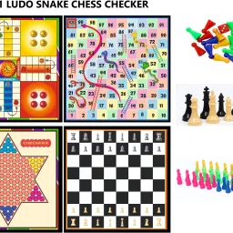 2 in 1 Wooden 12*12" Checker & Chess | Ludo & Snake | Checker Token Chessmen | 32 cm Chess Board-77