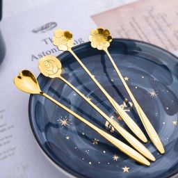 Desert Serving Spoon 4pcs Set Long Handle Spoons Coffee Spoon, Ice-cream Disposable Stainless Steel Cutlery Set-18