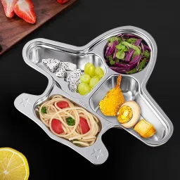 Rust Free Metal Stainless Steel 304 High Quality Dinner Meal Plate- for Babies & Kids with 4 Compartments-12
