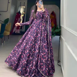 Printed Georgette Stitched Anarkali Gown-image-12
