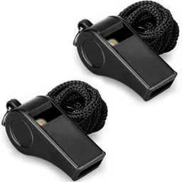 Black Colour Plastic Whistle with lanyard thread for Sports Activities (Pack of 2) | Pea Whistle-24